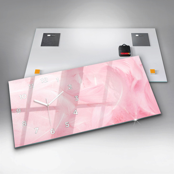 Horizontální skleněné hodiny na stěnu Abstraktní peří