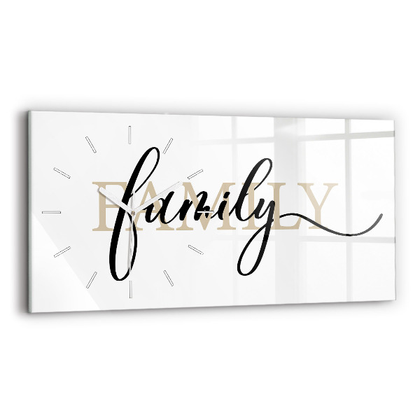 Horizontální skleněné hodiny na stěnu Rodinný nápis