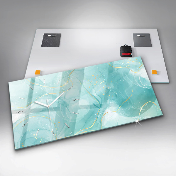 Horizontální skleněné hodiny na stěnu Abstraktní mramor