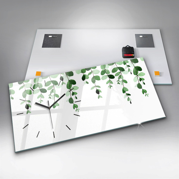 Horizontální skleněné hodiny na stěnu Listy rostlin