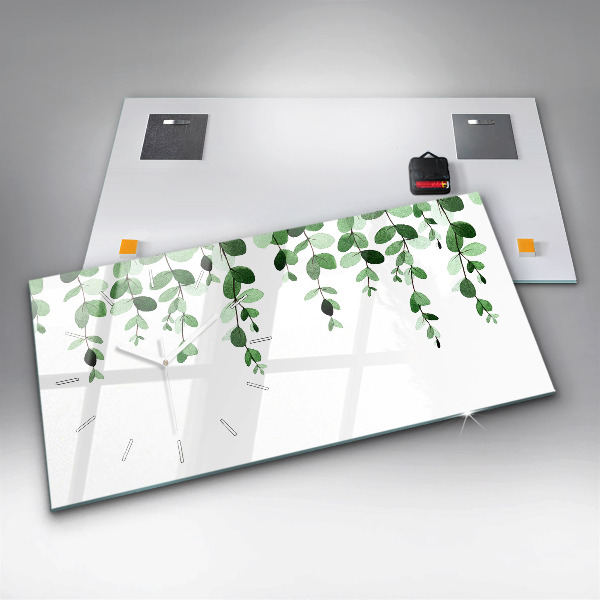 Horizontální skleněné hodiny na stěnu Listy rostlin