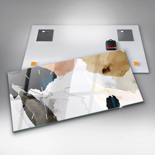 Horizontální skleněné hodiny na stěnu Skvrny abstraktní