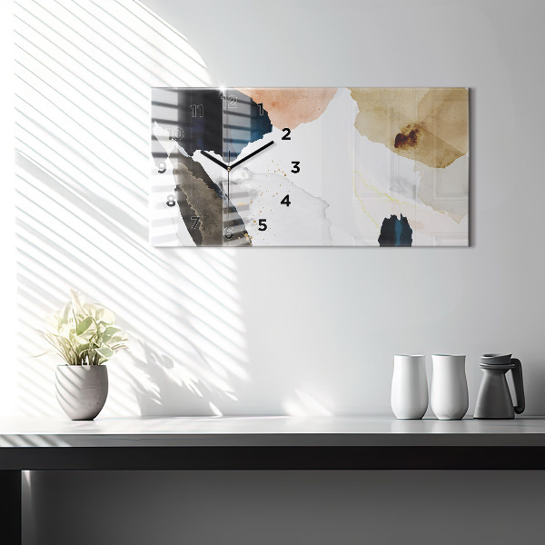 Horizontální skleněné hodiny na stěnu Skvrny abstraktní