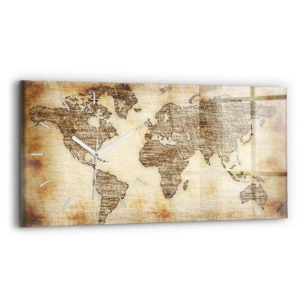 Horizontální hodiny na skle Stará mapa světa