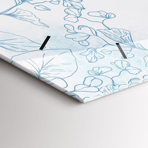 Horizontální skleněné hodiny na stěnu Skica rostlin