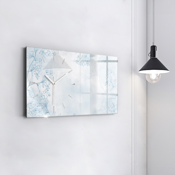 Horizontální skleněné hodiny na stěnu Skica rostlin