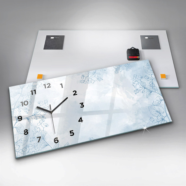 Horizontální skleněné hodiny na stěnu Skica rostlin