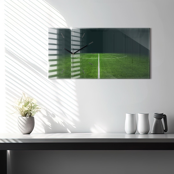 Horizontální skleněné hodiny na stěnu Fotbalové hřiště