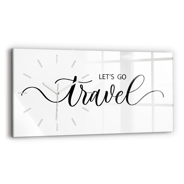 Horizontální skleněné hodiny na stěnu Cestovní nápis