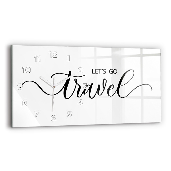 Horizontální skleněné hodiny na stěnu Cestovní nápis
