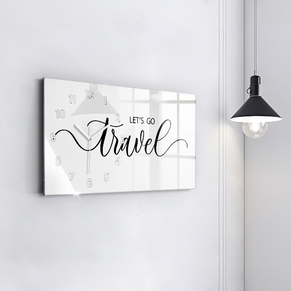 Horizontální skleněné hodiny na stěnu Cestovní nápis