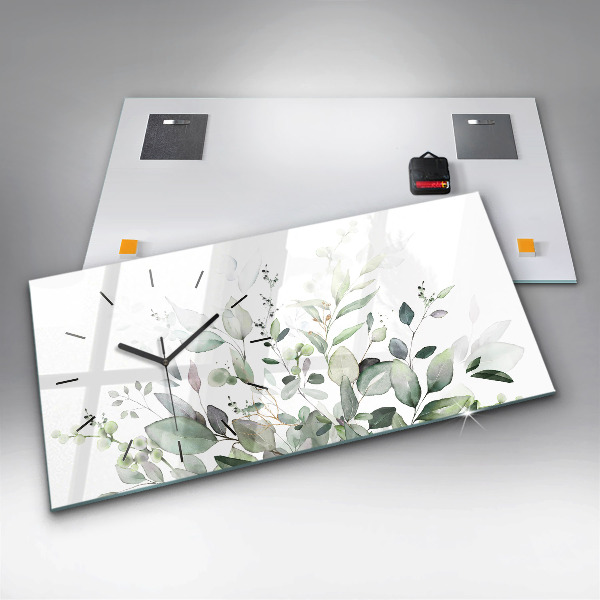 Horizontální skleněné hodiny na stěnu Listy rostlin