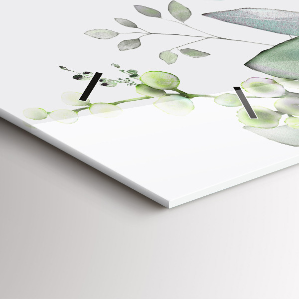 Horizontální skleněné hodiny na stěnu Listy rostlin