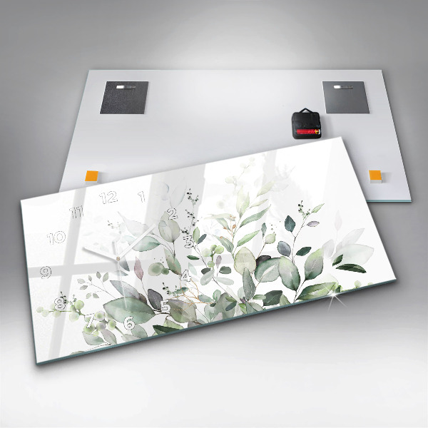 Horizontální skleněné hodiny na stěnu Listy rostlin