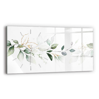 Horizontální skleněné hodiny na stěnu Abstraktní listy