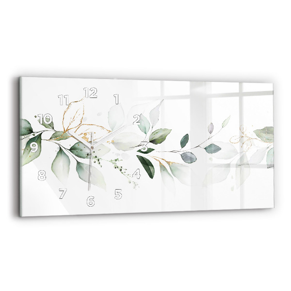 Horizontální skleněné hodiny na stěnu Abstraktní listy