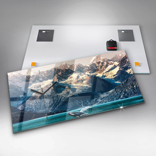 Horizontální skleněné hodiny na stěnu Velryba ve vodě