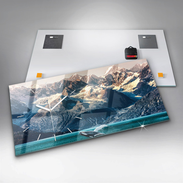 Horizontální skleněné hodiny na stěnu Velryba ve vodě