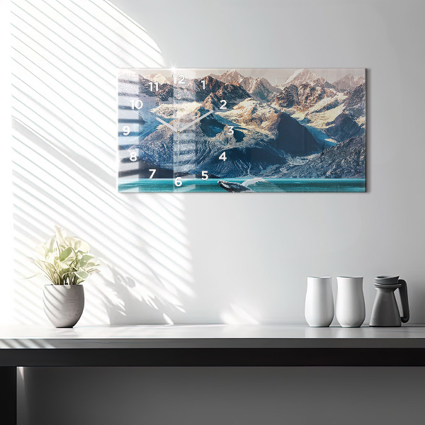 Horizontální skleněné hodiny na stěnu Velryba ve vodě