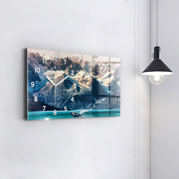 Horizontální skleněné hodiny na stěnu Velryba ve vodě