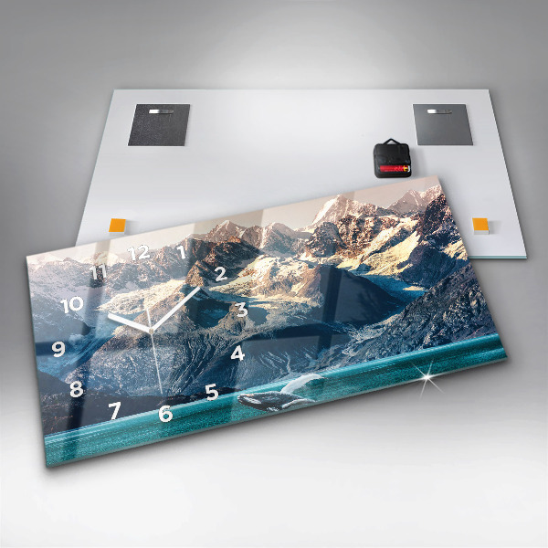 Horizontální skleněné hodiny na stěnu Velryba ve vodě