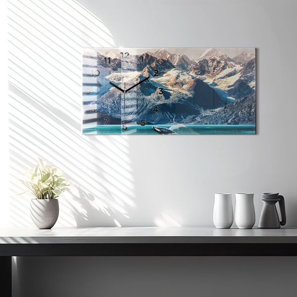 Horizontální skleněné hodiny na stěnu Velryba ve vodě