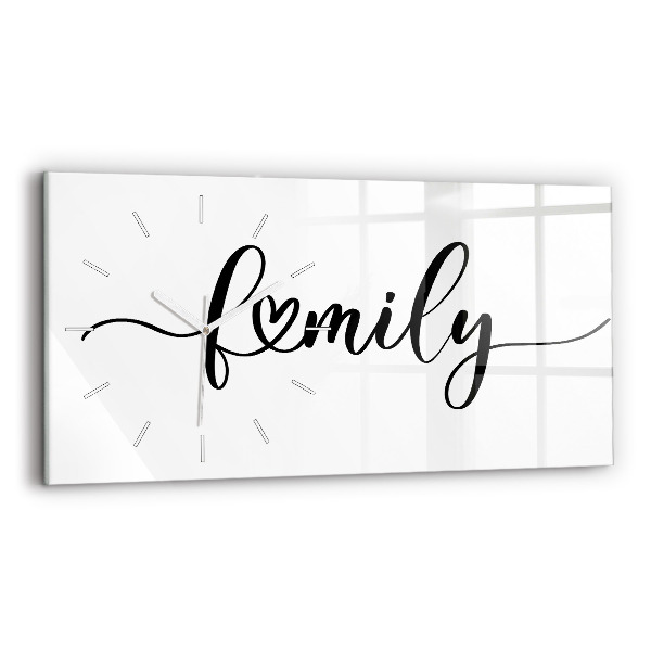 Horizontální skleněné hodiny na stěnu Rodinný nápis