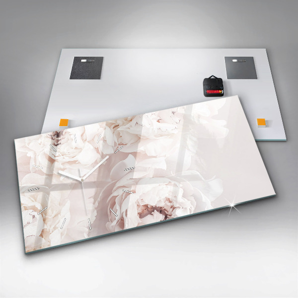 Horizontální skleněné hodiny na stěnu Květy pivoňky