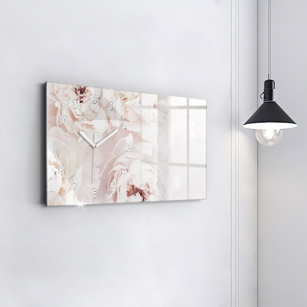 Horizontální skleněné hodiny na stěnu Květy pivoňky