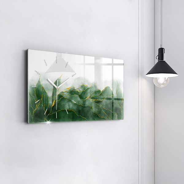 Horizontální skleněné hodiny na stěnu Abstraktní listy