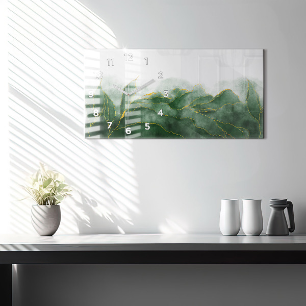 Horizontální skleněné hodiny na stěnu Abstraktní listy