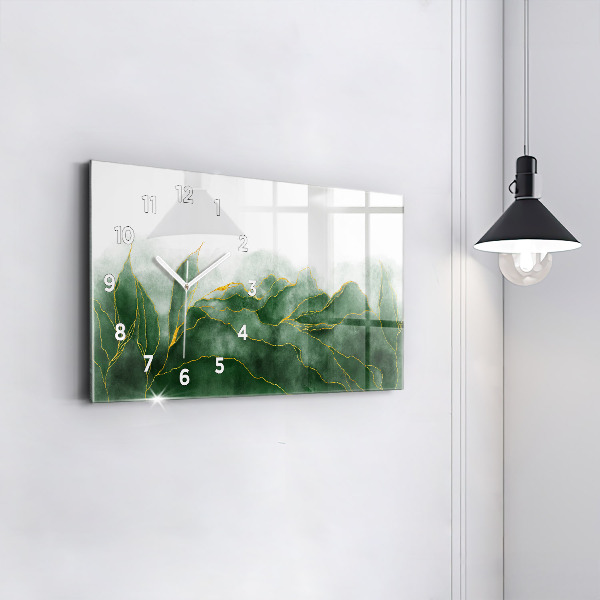 Horizontální skleněné hodiny na stěnu Abstraktní listy