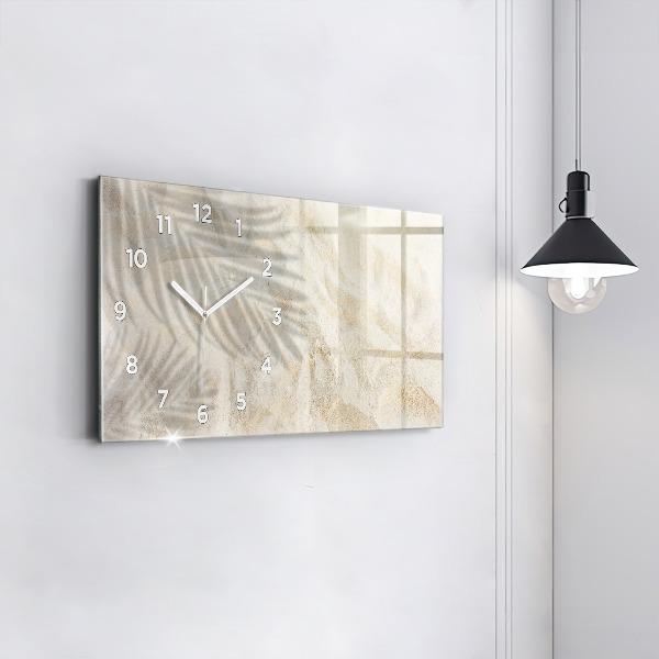 Horizontální skleněné hodiny na stěnu Stín palmy Písek