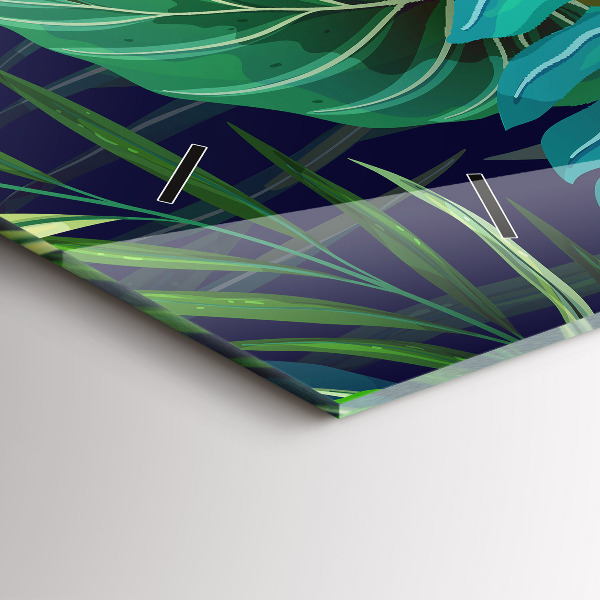 Horizontální skleněné hodiny na stěnu Exotické listy