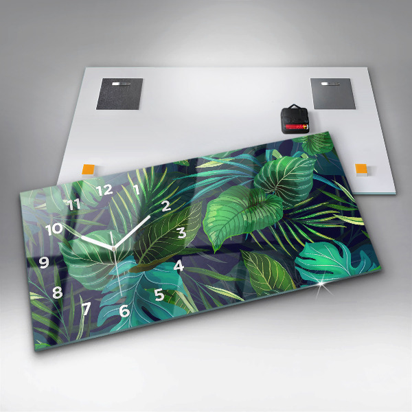 Horizontální skleněné hodiny na stěnu Exotické listy