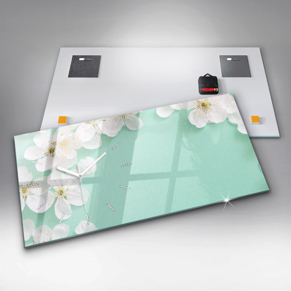 Horizontální skleněné hodiny na stěnu Kvetoucí sedmikrásky