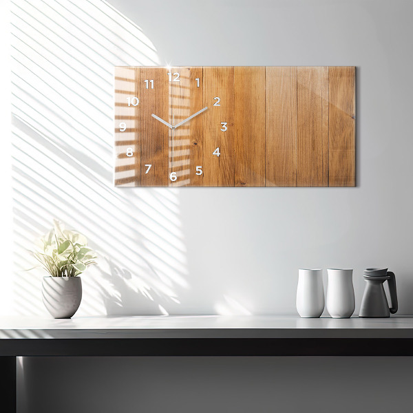 Horizontální skleněné hodiny na stěnu Dřevěné desky