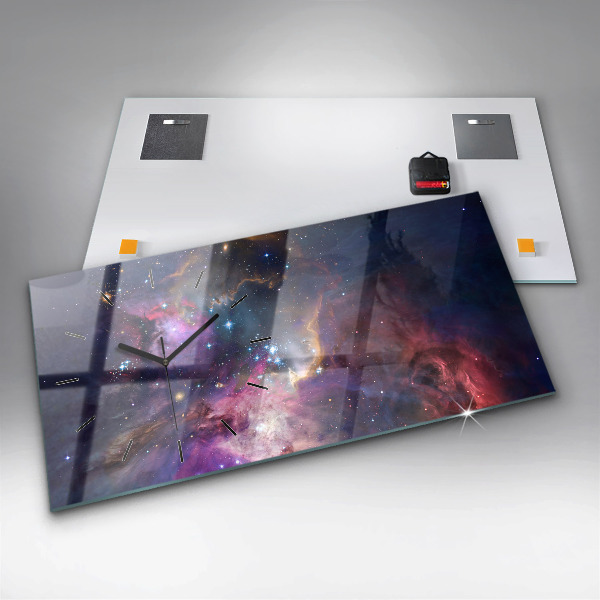 Horizontální skleněné hodiny na stěnu Svět galaxie