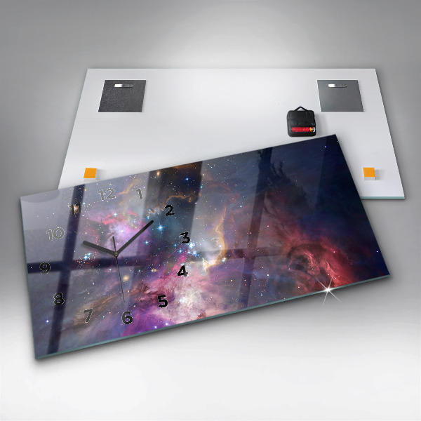 Horizontální skleněné hodiny na stěnu Svět galaxie
