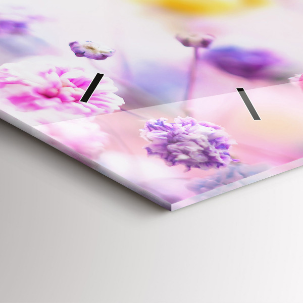 Horizontální skleněné hodiny na stěnu Květiny na louce