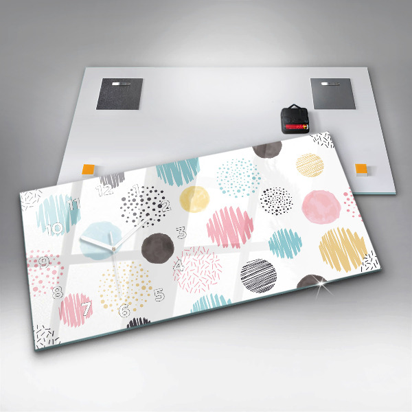 Horizontální skleněné hodiny na stěnu Geometrický vzor