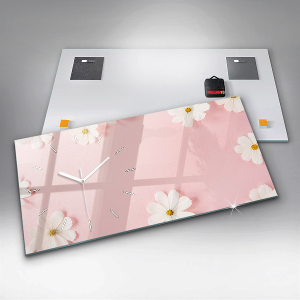 Horizontální skleněné hodiny na stěnu Květy sedmikrásek