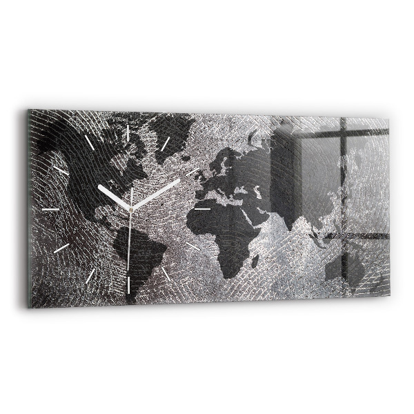 Horizontální skleněné hodiny na stěnu Betonová mapa světa