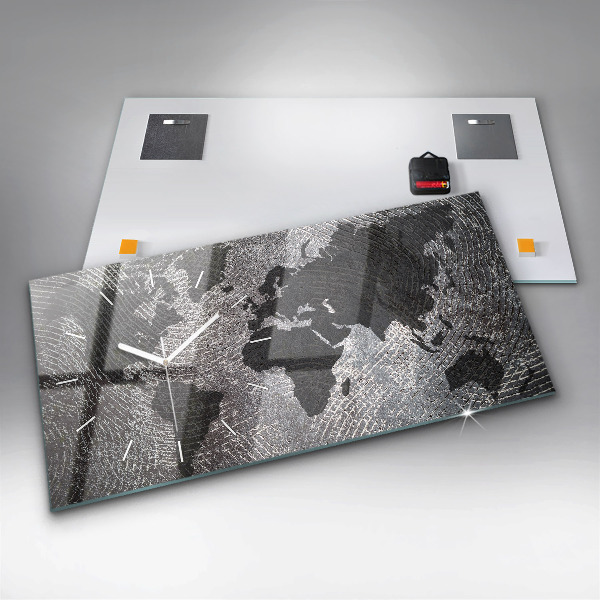 Horizontální skleněné hodiny na stěnu Betonová mapa světa