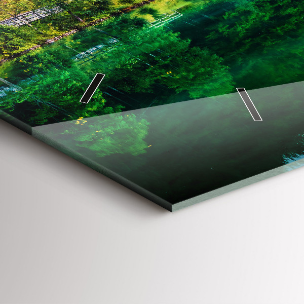 Horizontální skleněné hodiny na stěnu Jezerní krajina