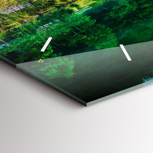 Horizontální skleněné hodiny na stěnu Jezerní krajina