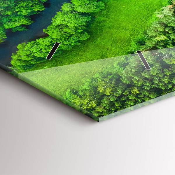 Horizontální skleněné hodiny na stěnu Řeka v lese