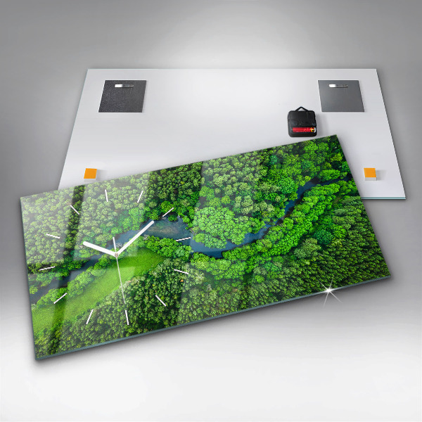 Horizontální skleněné hodiny na stěnu Řeka v lese