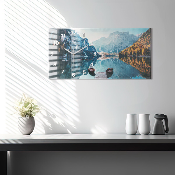 Horizontální skleněné hodiny na stěnu Lodě na jezeře