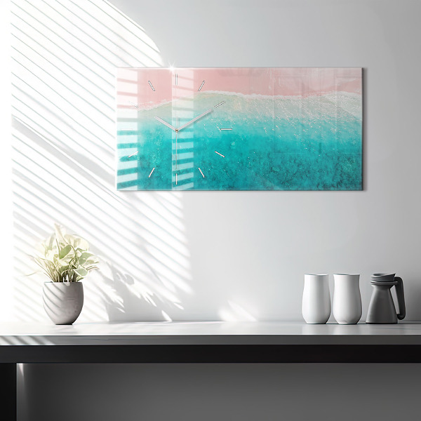 Horizontální skleněné hodiny na stěnu Plážový mořský písek